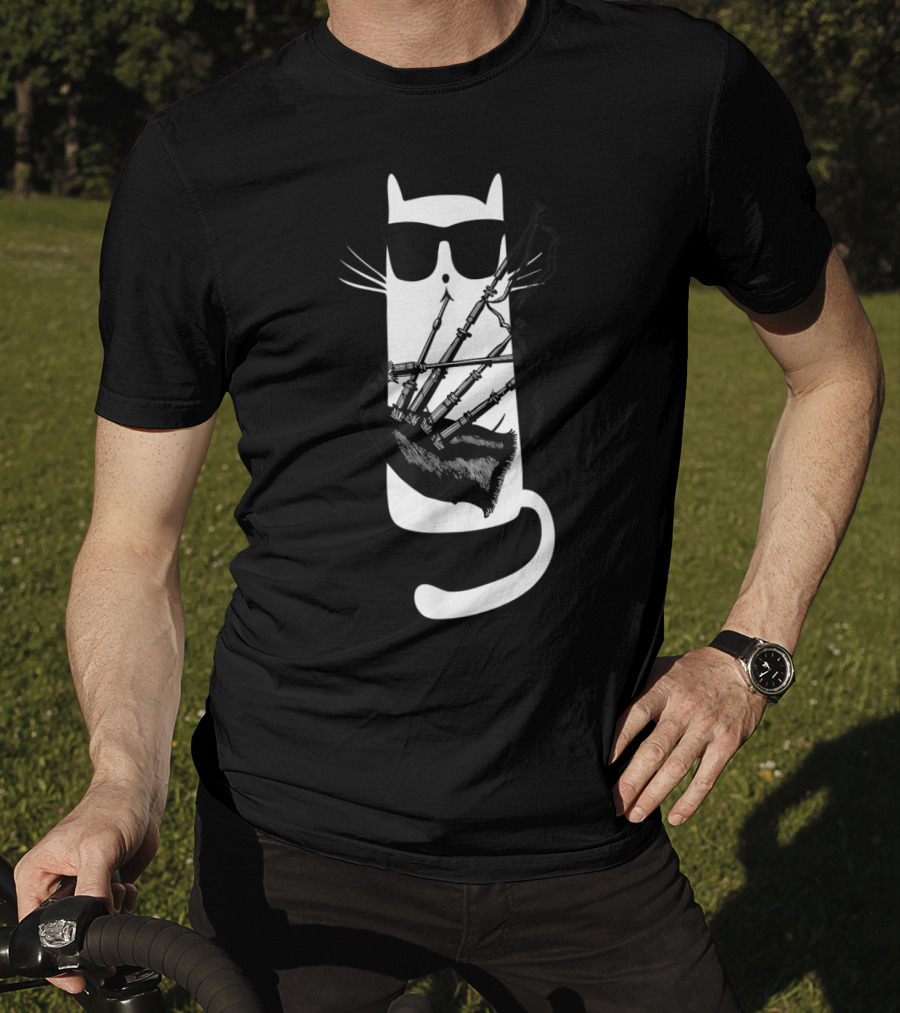 Cat In Sunglasses Playing Bagpipes T-Shirt
