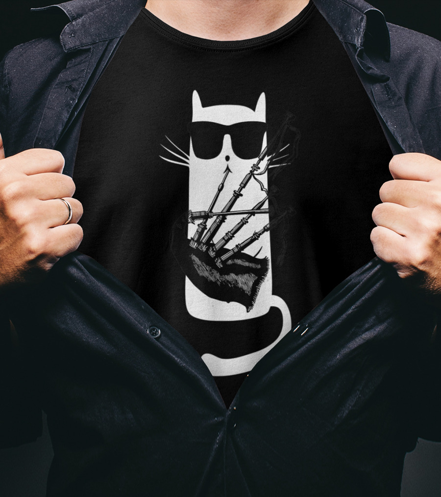 Cat In Sunglasses Playing Bagpipes T-Shirt
