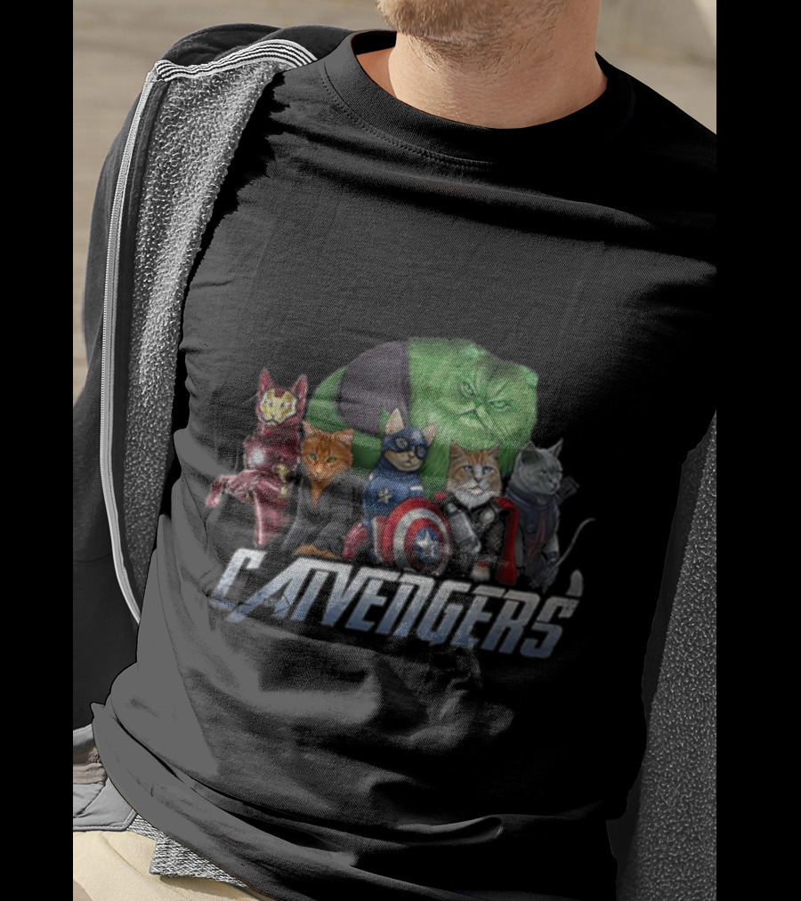 Catvengers Parody Cat Lovers Pun Featuring Hero Cats In Cosplay T-Shirt