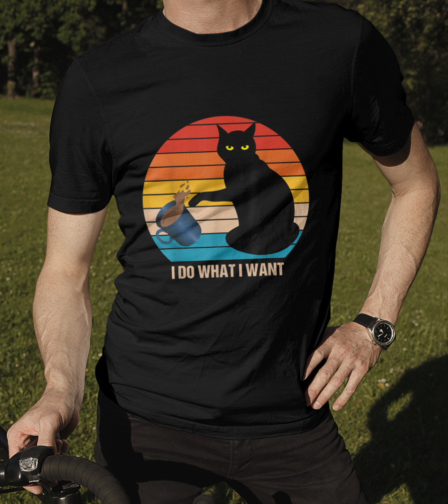 Funny Vintage Cat Do What I Want Cat Lover Retro Sunset T-Shirt