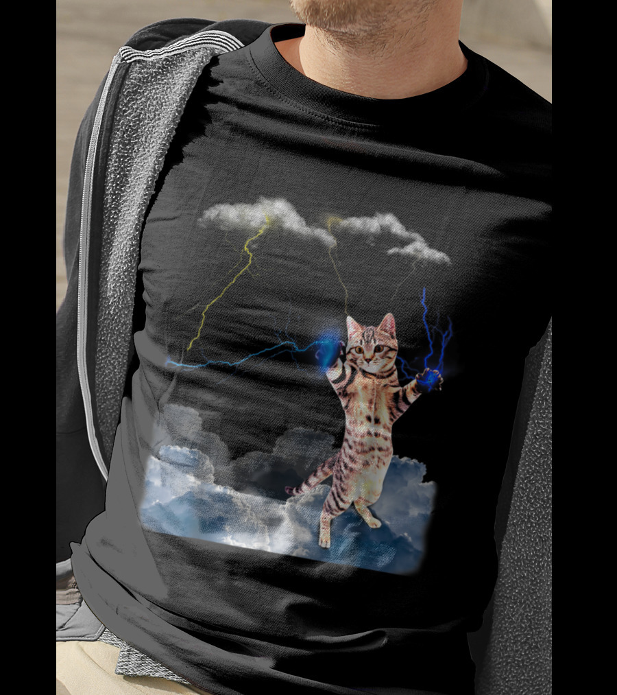 Lightning Cat With Stormy Clouds And Electric Bolts T-Shirt