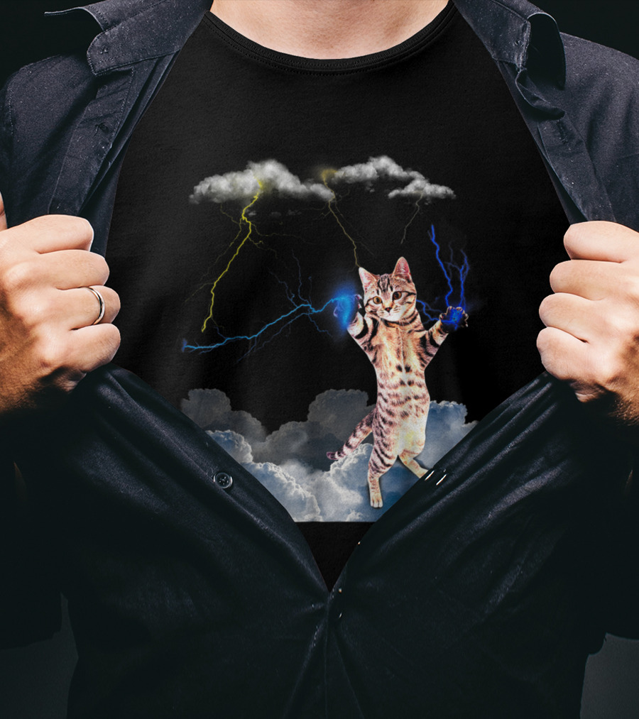 Lightning Cat With Stormy Clouds And Electric Bolts T-Shirt