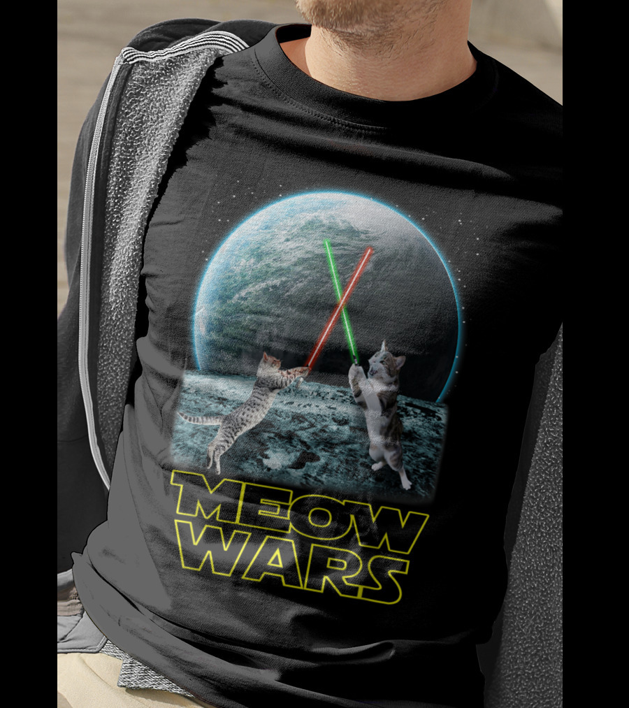 Meow Wars Funny Cats Lovers Galactic Duel With Light Sabers T-Shirt