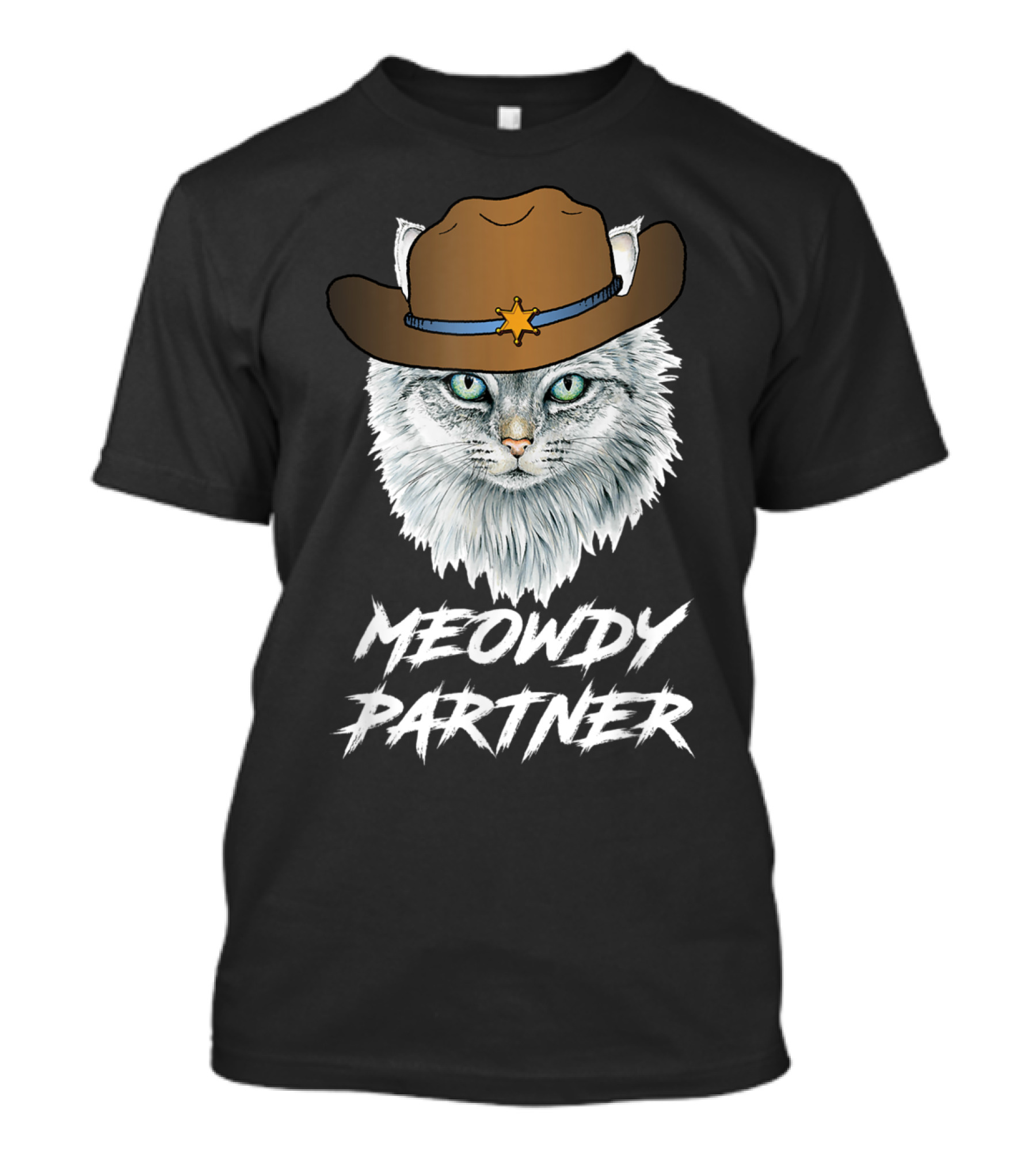 Meowdy Partner Cowboy Cat With Sheriff's Hat And Star Badge T-Shirt