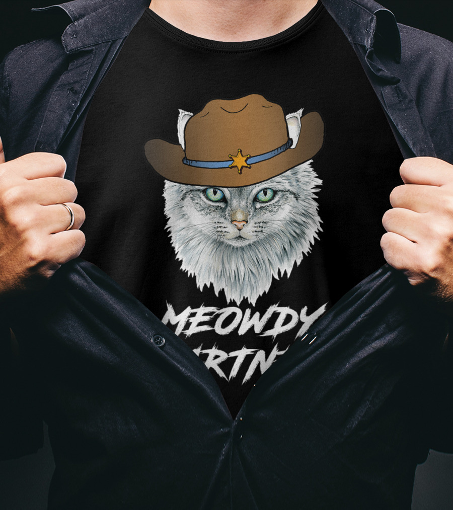 Meowdy Partner Cowboy Cat With Sheriff's Hat And Star Badge T-Shirt