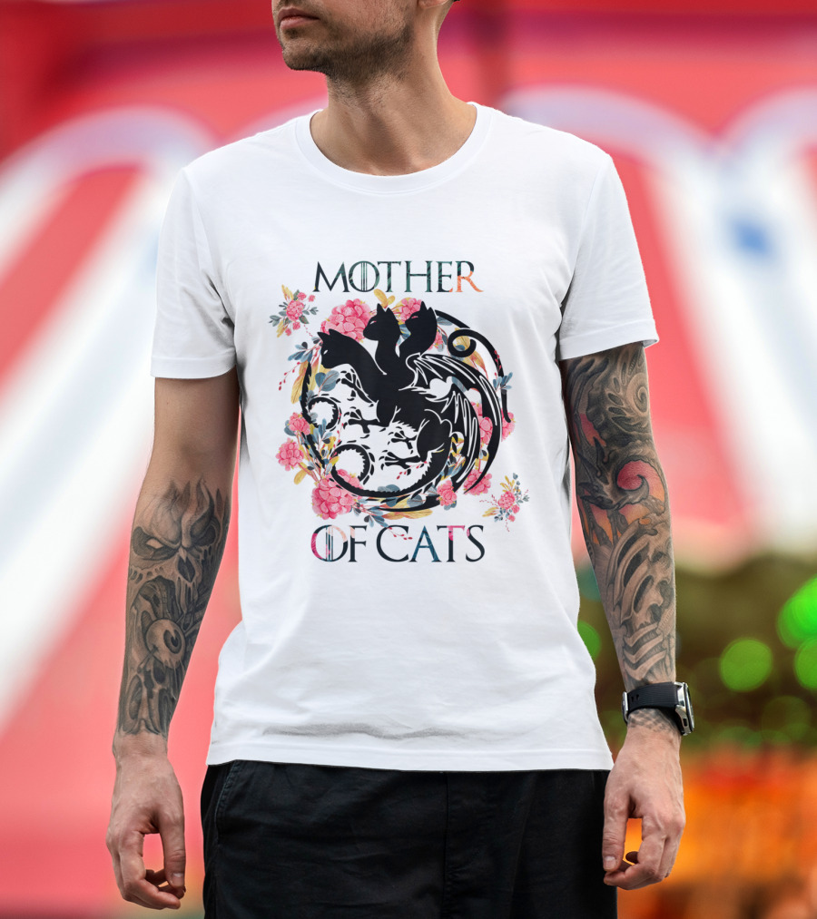 Mother Of Cats Floral Dragon Design For Cat Lovers T-Shirt
