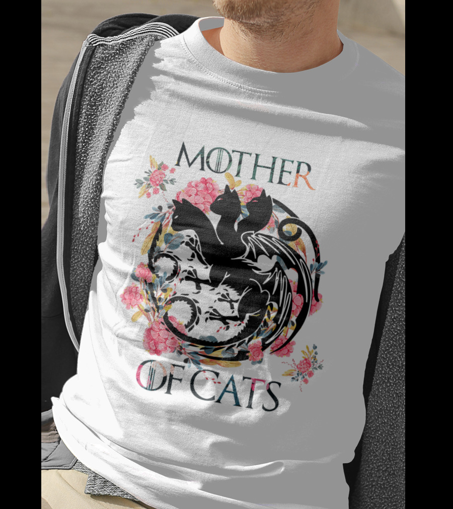 Mother Of Cats Floral Dragon Design For Cat Lovers T-Shirt
