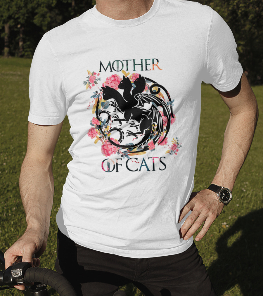 Mother Of Cats Floral Dragon Design For Cat Lovers T-Shirt