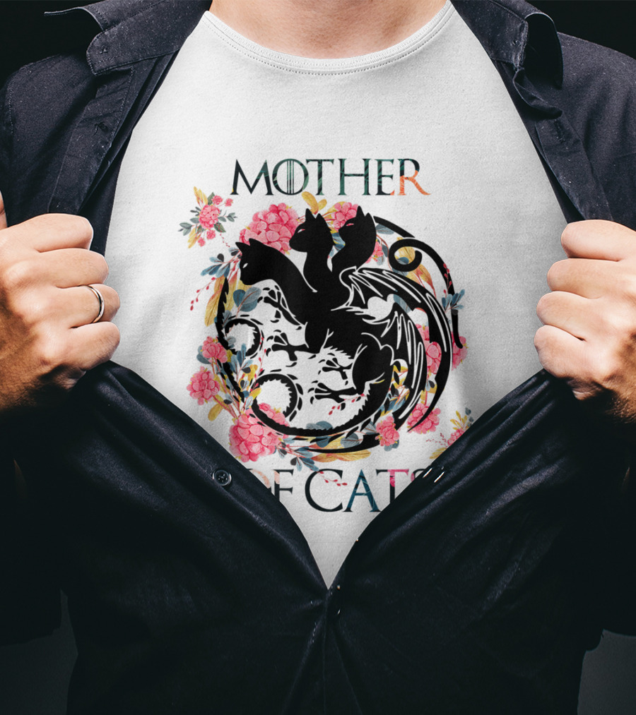 Mother Of Cats Floral Dragon Design For Cat Lovers T-Shirt