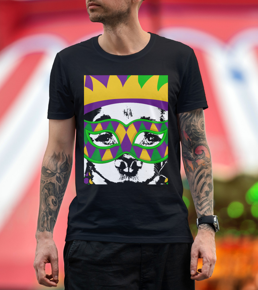 Mardi Gras Golden Retriever Dog Mask and Crown Colorful T-Shirt