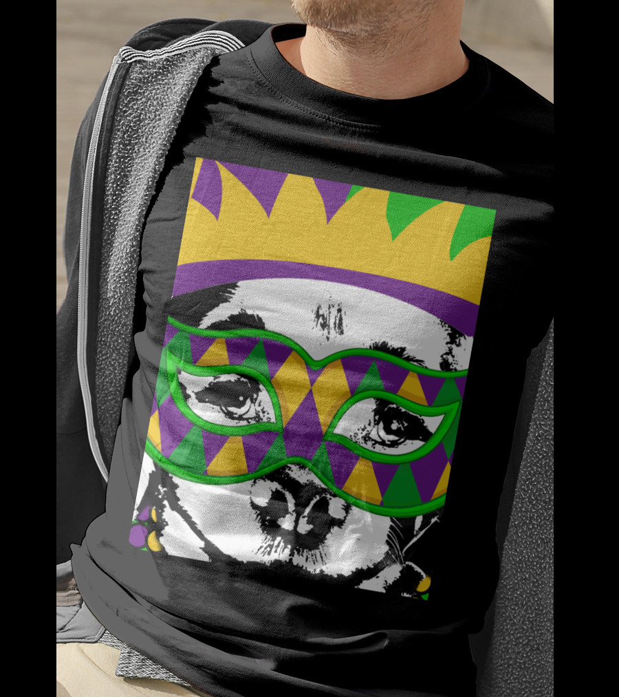 Mardi Gras Golden Retriever Dog Mask And Crown Colorful T-Shirt