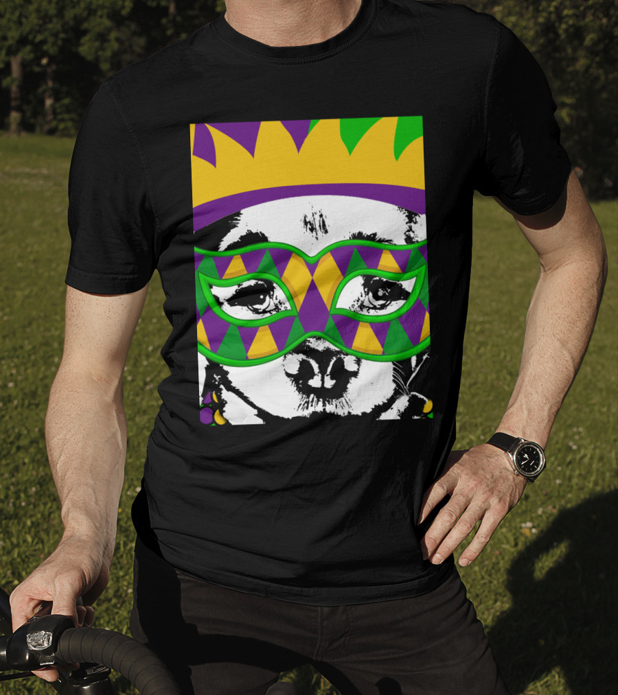 Mardi Gras Golden Retriever Dog Mask And Crown Colorful T-Shirt