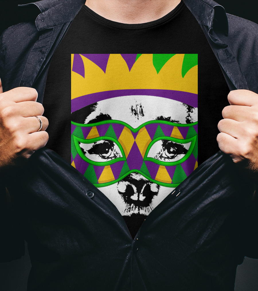 Mardi Gras Golden Retriever Dog Mask And Crown Colorful T-Shirt