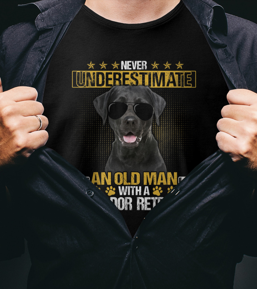 Never Underestimate An Old Man With A Labrador Retriever Wearing Sunglasses T-Shirt