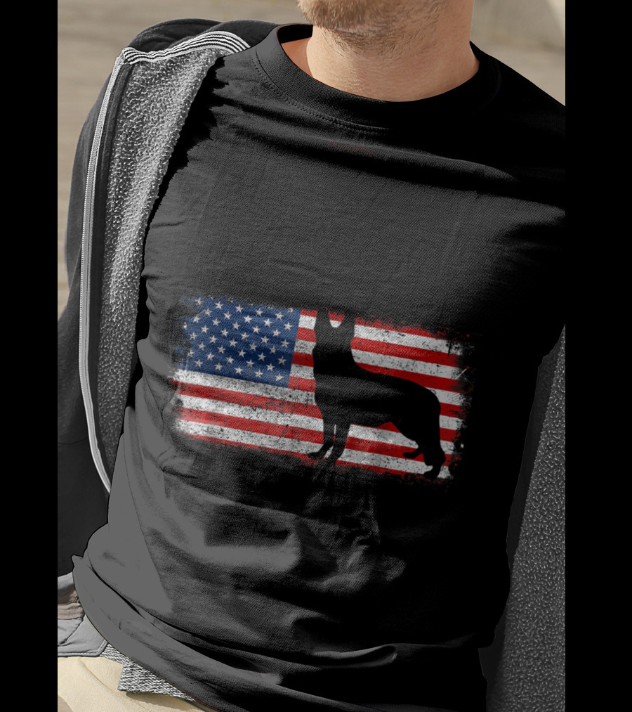 Patriotic German Shepherd American Flag Silhouette Vintage T-Shirt