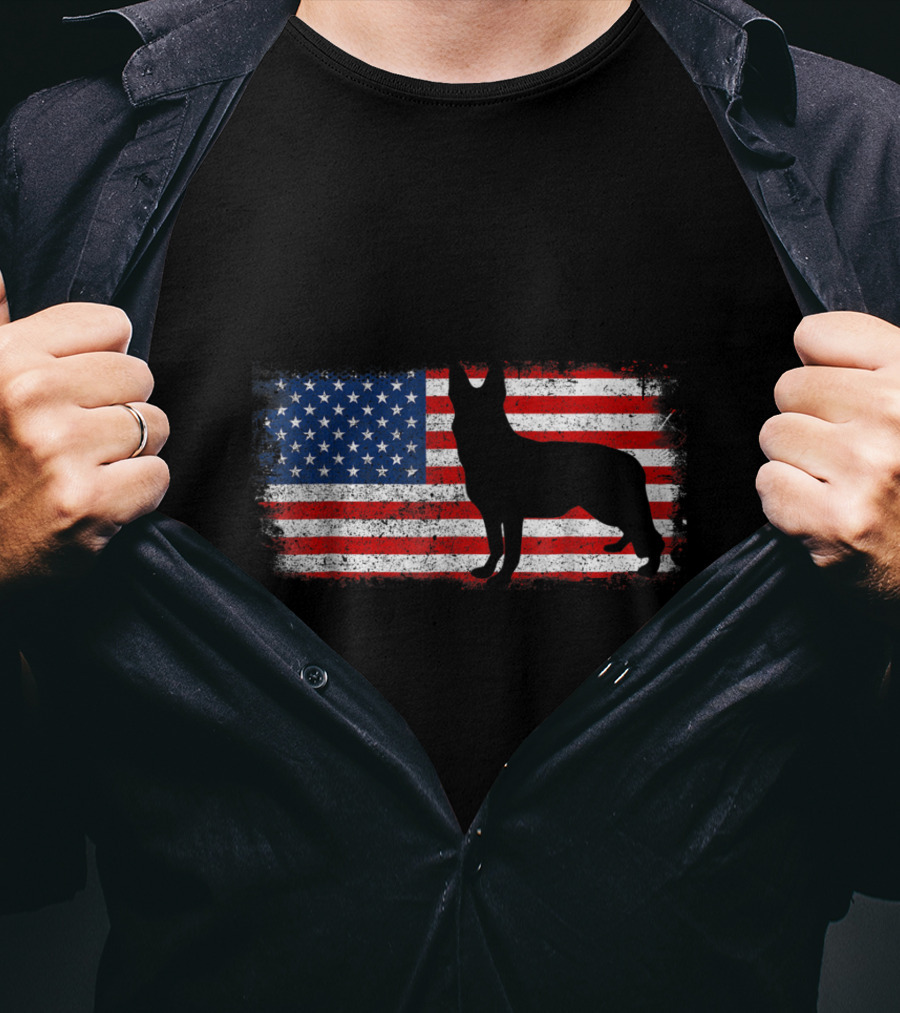 Patriotic German Shepherd American Flag Silhouette Vintage T-Shirt