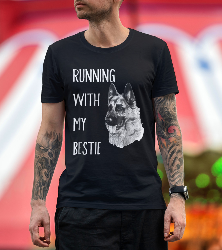 Running With My Bestie German Shepherd Dog for Runners T-Shirt