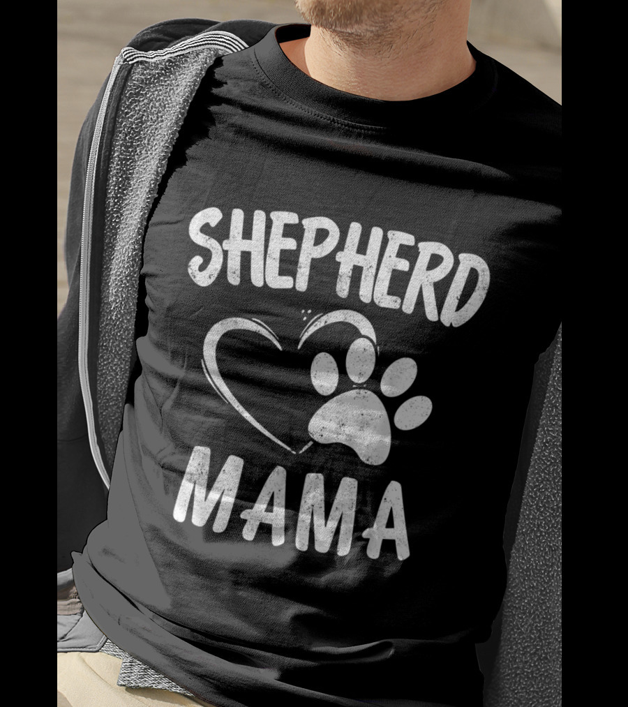 Shepherd Mama Heart Paw Print Dog Owner German Sheepdog Mom T-Shirt