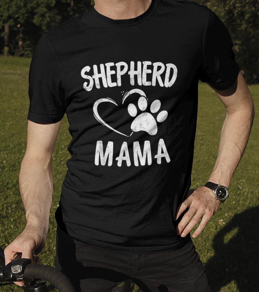 Shepherd Mama Heart Paw Print Dog Owner German Sheepdog Mom T-Shirt