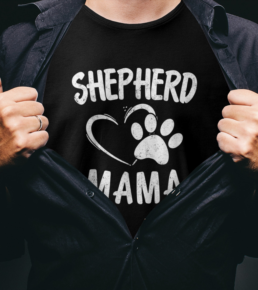 Shepherd Mama Heart Paw Print Dog Owner German Sheepdog Mom T-Shirt