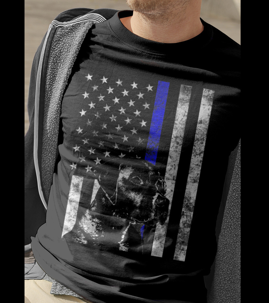 Thin Blue Line Flag K9 Labrador Retriever Police Dog American Flag T-Shirt