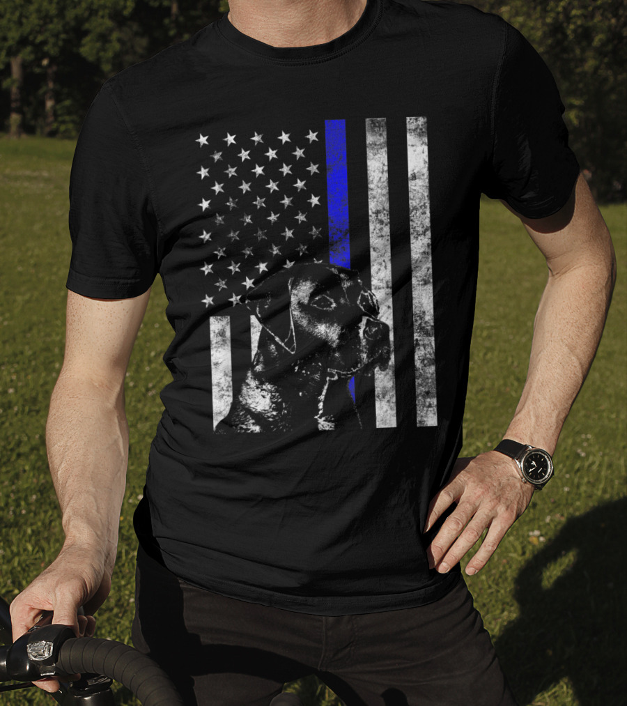 Thin Blue Line Flag K9 Labrador Retriever Police Dog American Flag T-Shirt