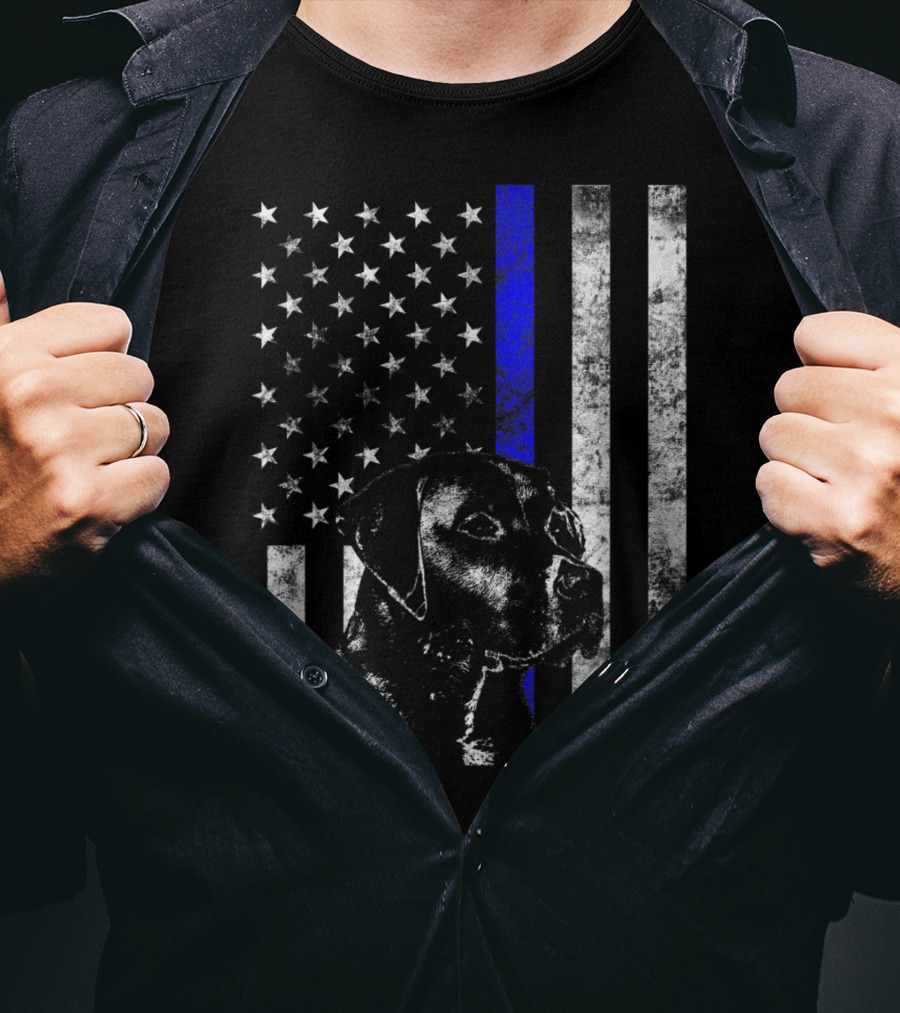 Thin Blue Line Flag K9 Labrador Retriever Police Dog American Flag T-Shirt