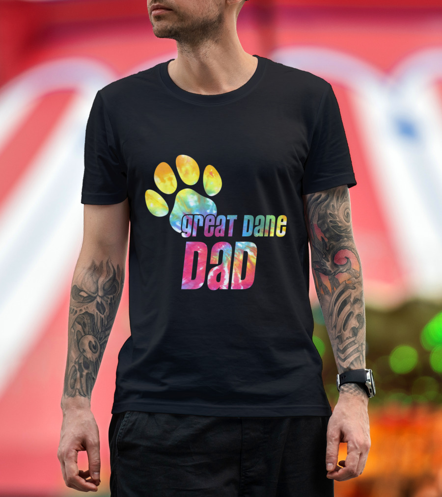 Great Dane Dad Tie Dye Paw Father's Day Dog Lovers T-Shirt