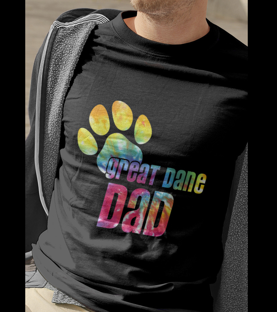 Great Dane Dad Tie Dye Paw Father's Day Dog Lovers T-Shirt