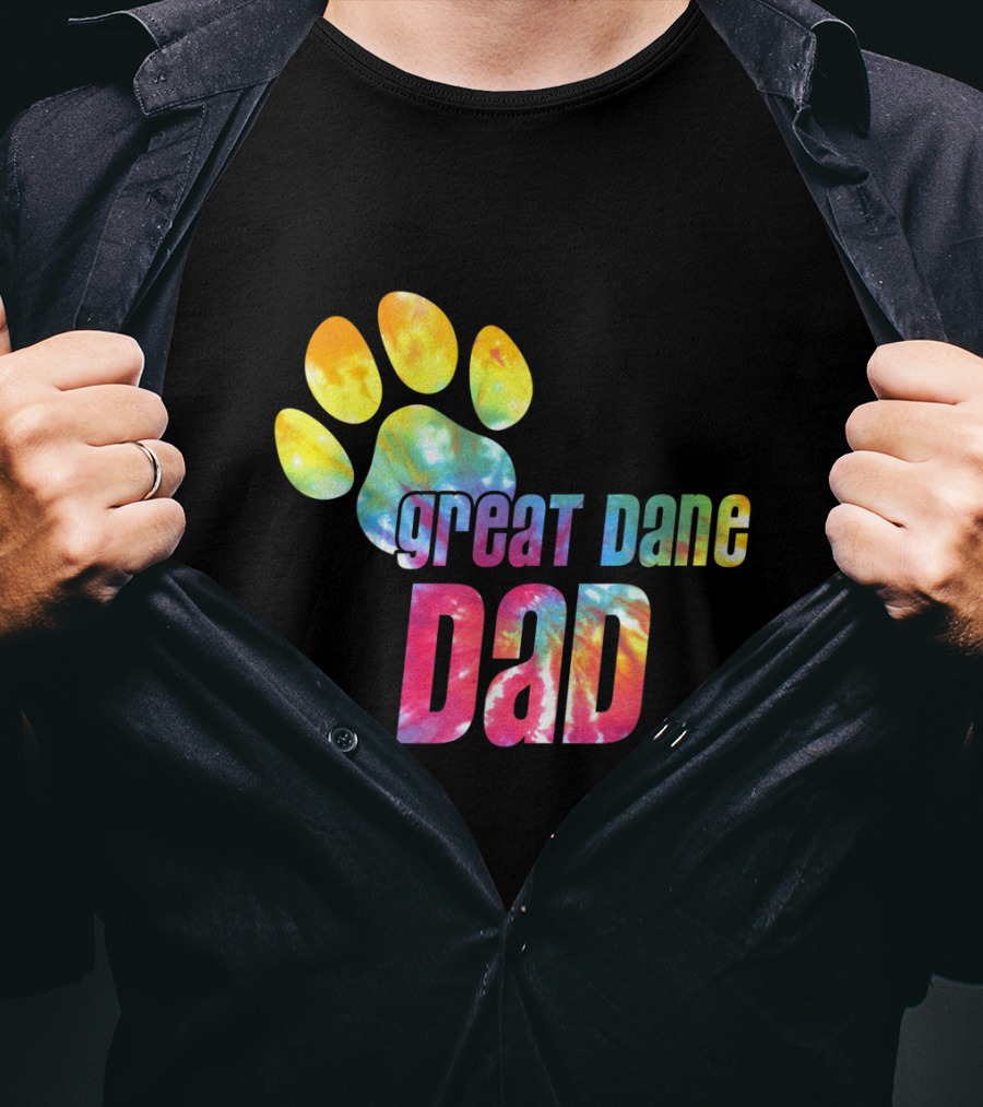 Great Dane Dad Tie Dye Paw Father's Day Dog Lovers T-Shirt