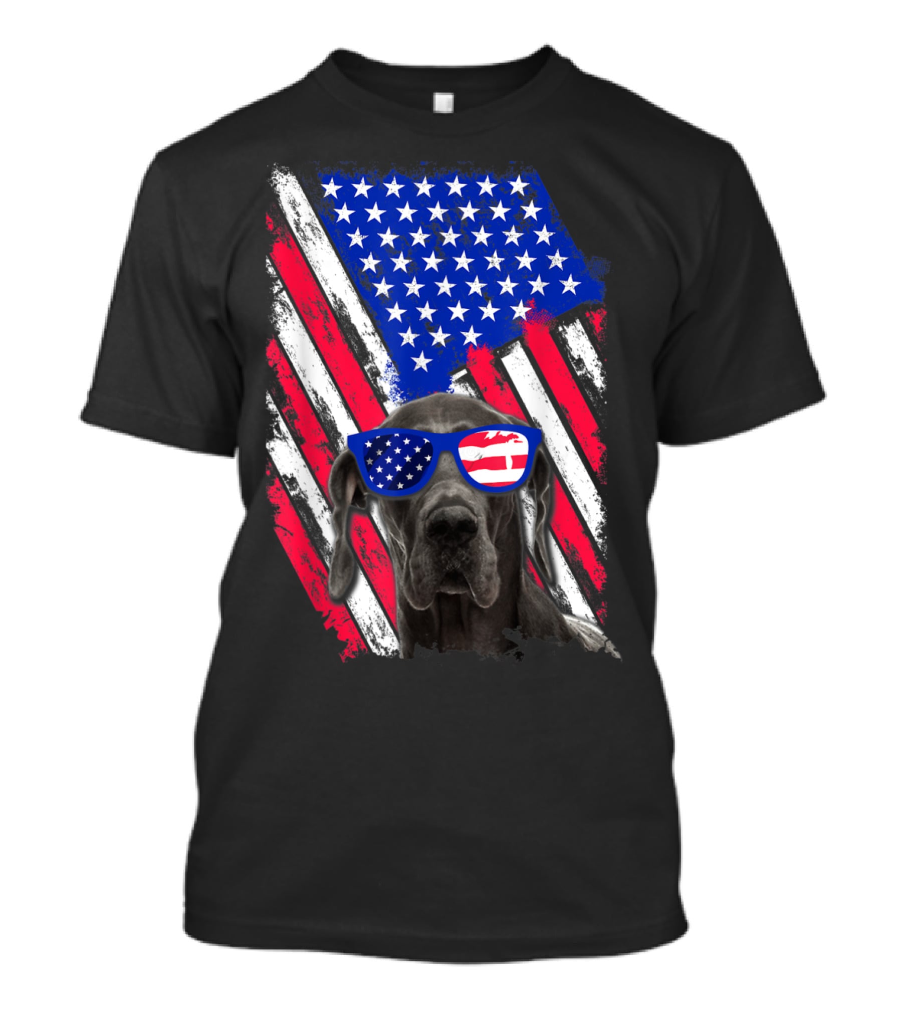 Vintage Distressed Great Dane With American USA Flag Sunglasses T-Shirt