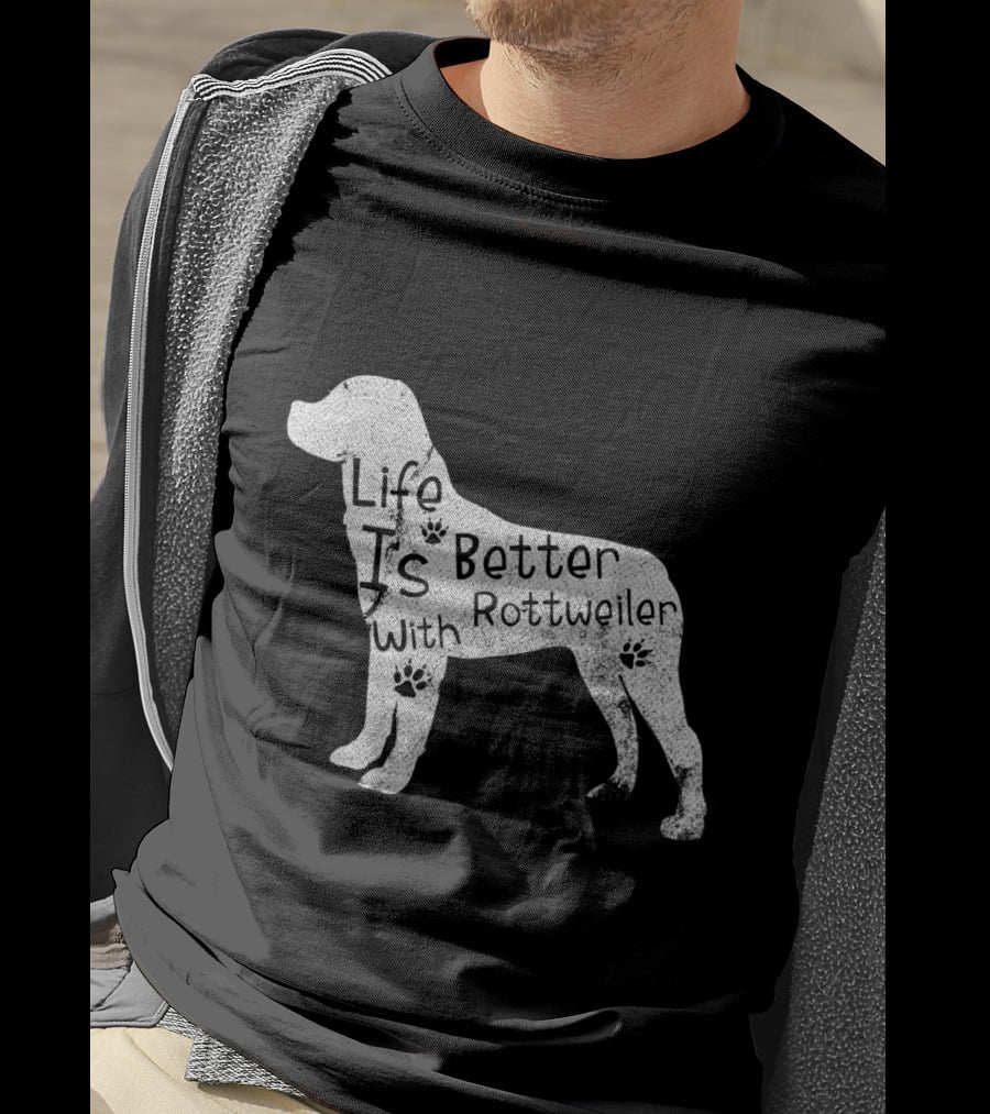 Vintage Life Is Better With Rottweiler Dog Funny Puppy Lover T-Shirt