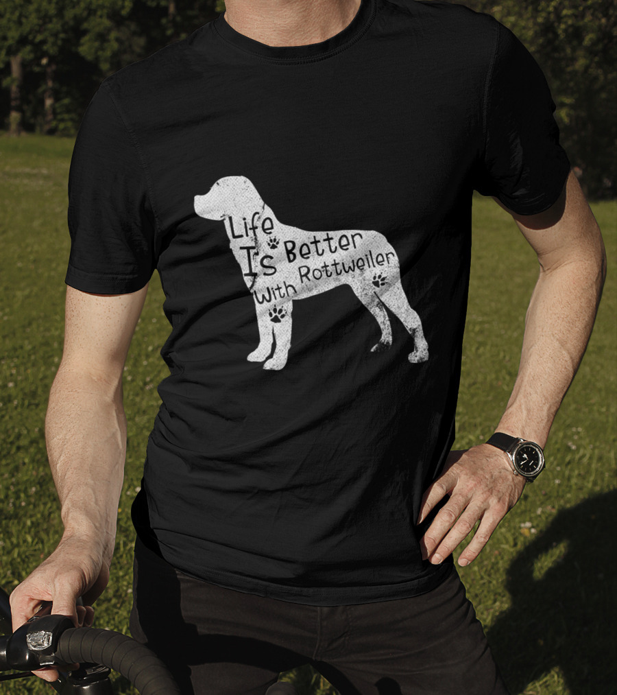 Vintage Life Is Better With Rottweiler Dog Funny Puppy Lover T-Shirt