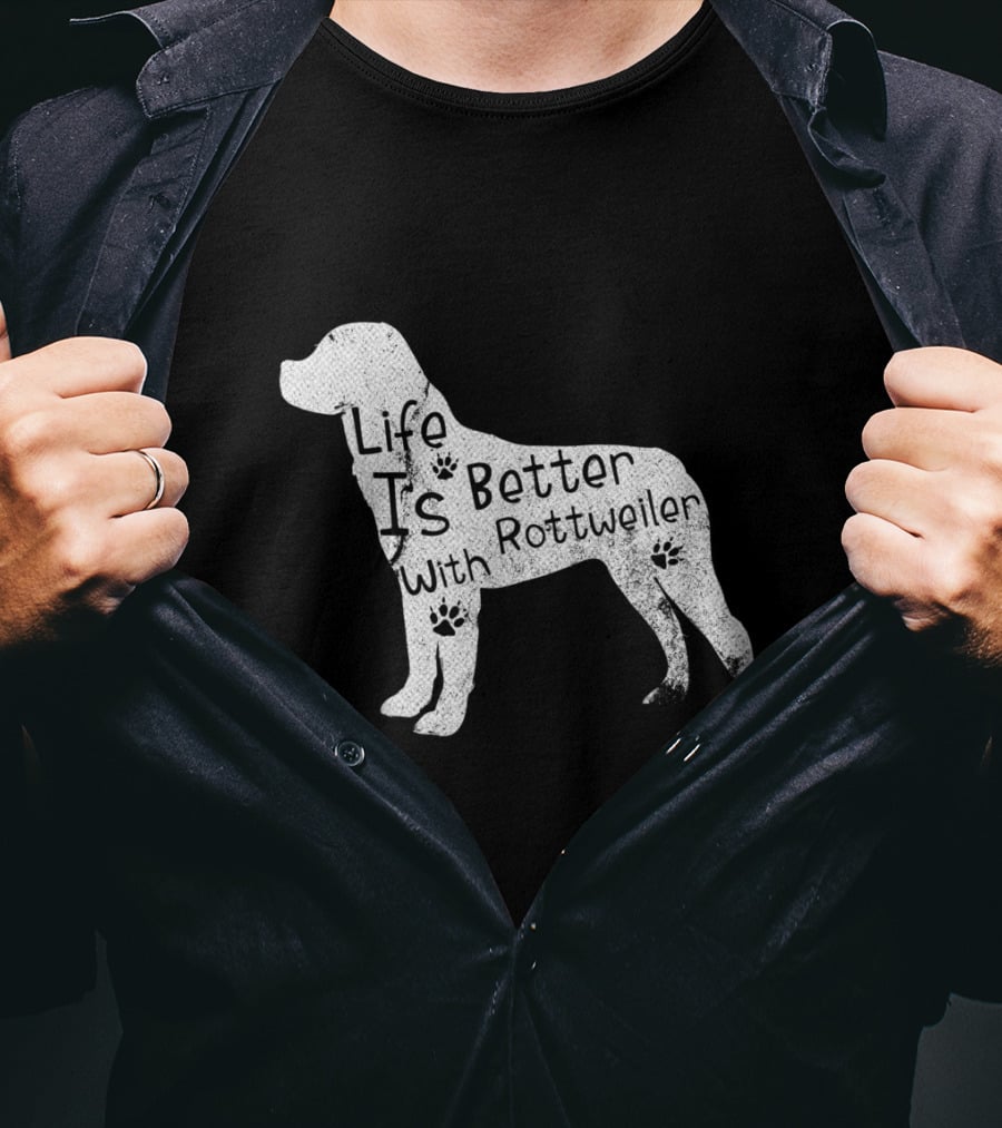 Vintage Life Is Better With Rottweiler Dog Funny Puppy Lover T-Shirt