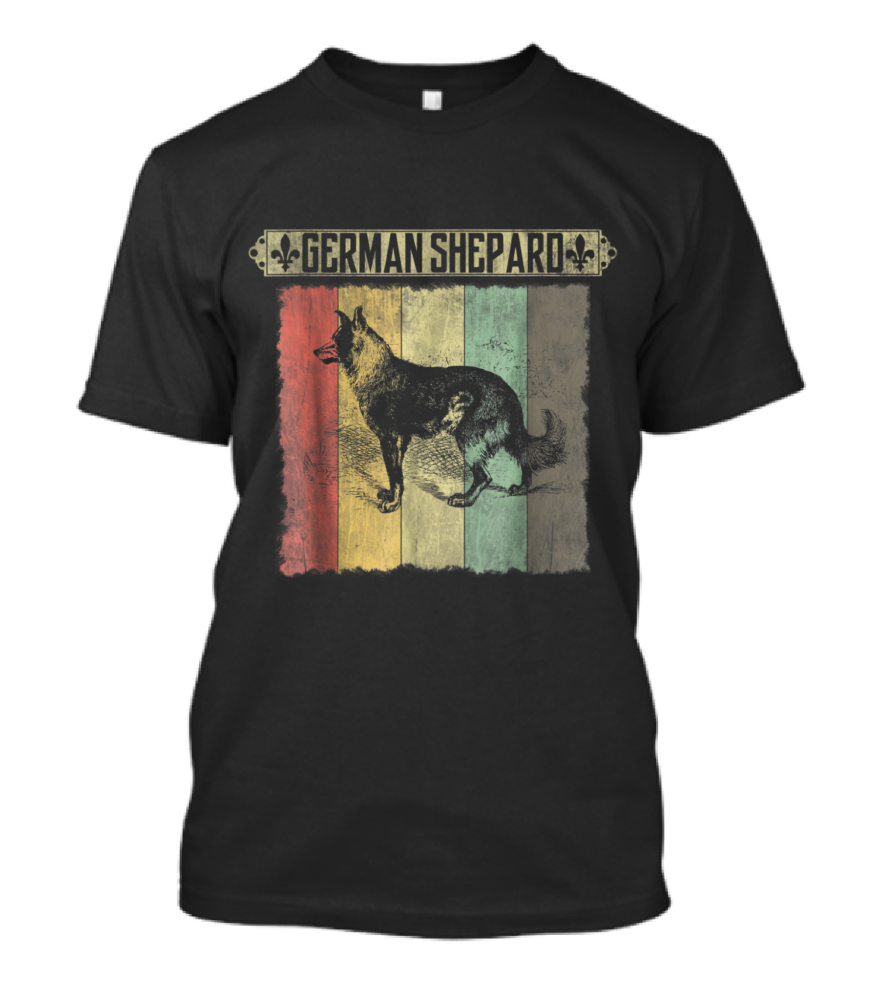 German Shepard Vintage Retro Distressed Style With Colorful Stripes T-Shirt