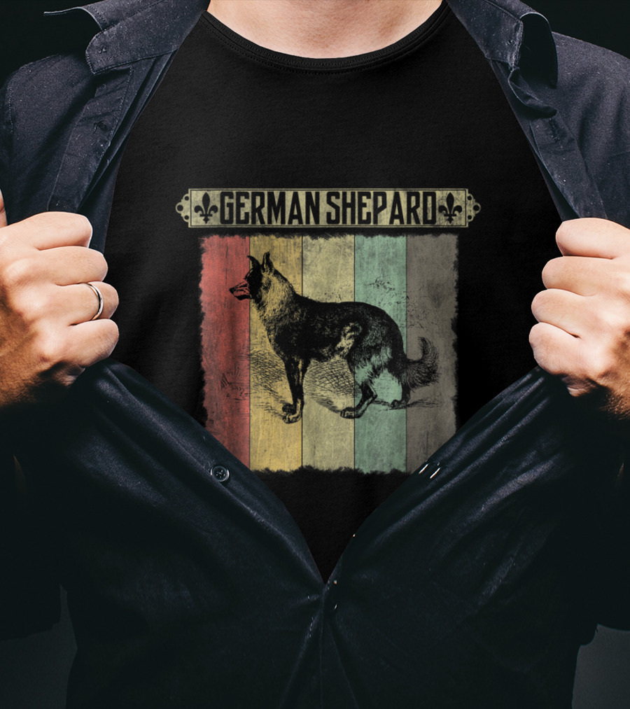 German Shepard Vintage Retro Distressed Style With Colorful Stripes T-Shirt