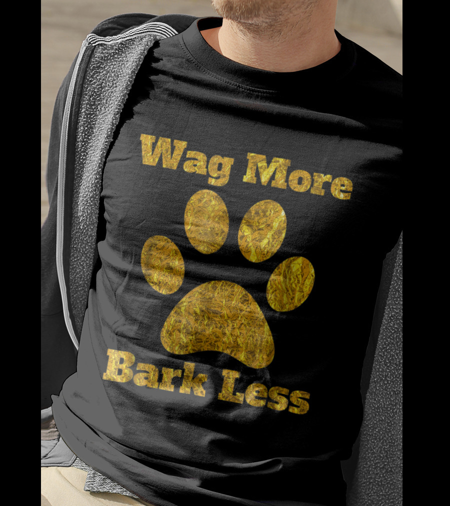 Wag More Bark Less Gold Paw Print Dog Mom Rescue Puppy Shelter T-Shirt