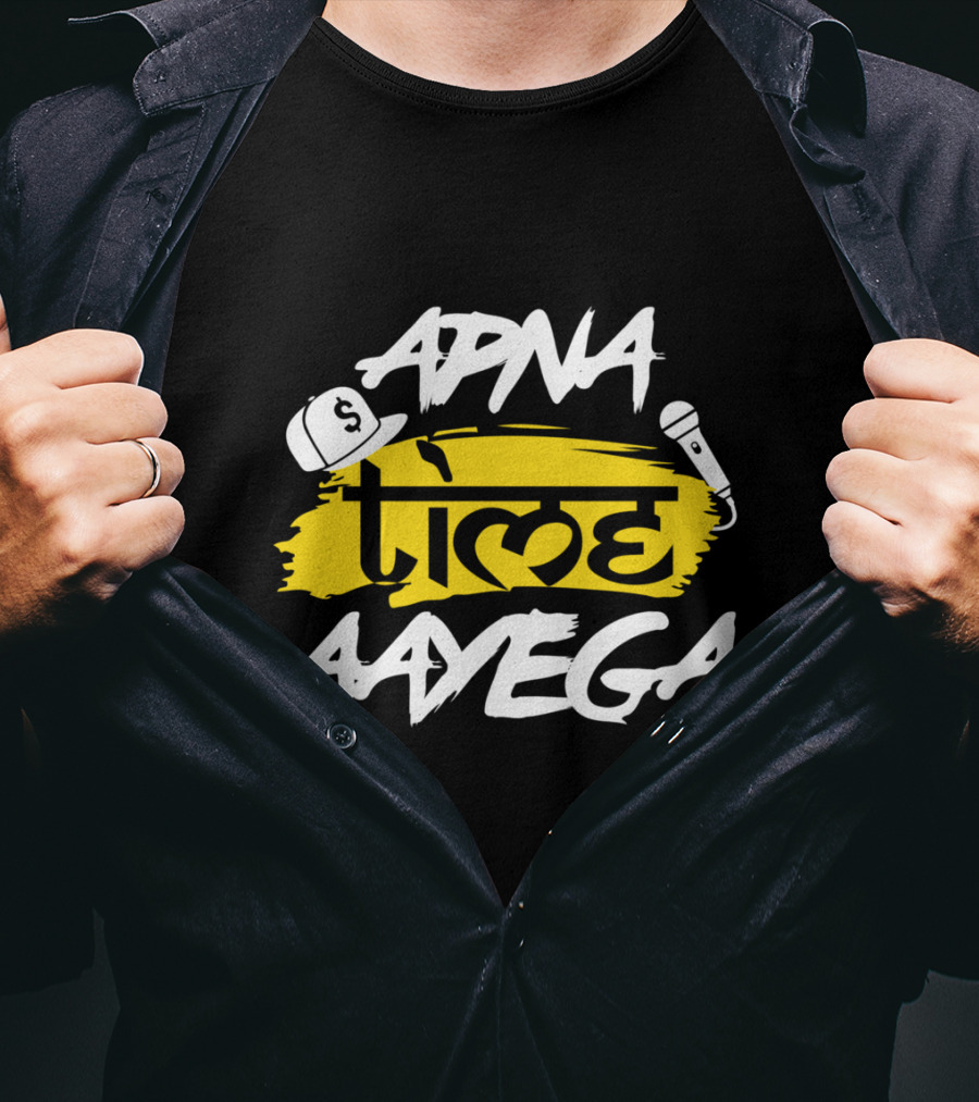 Apna Time Aayega Hip-Hop Cap And Microphone Desi T-Shirt