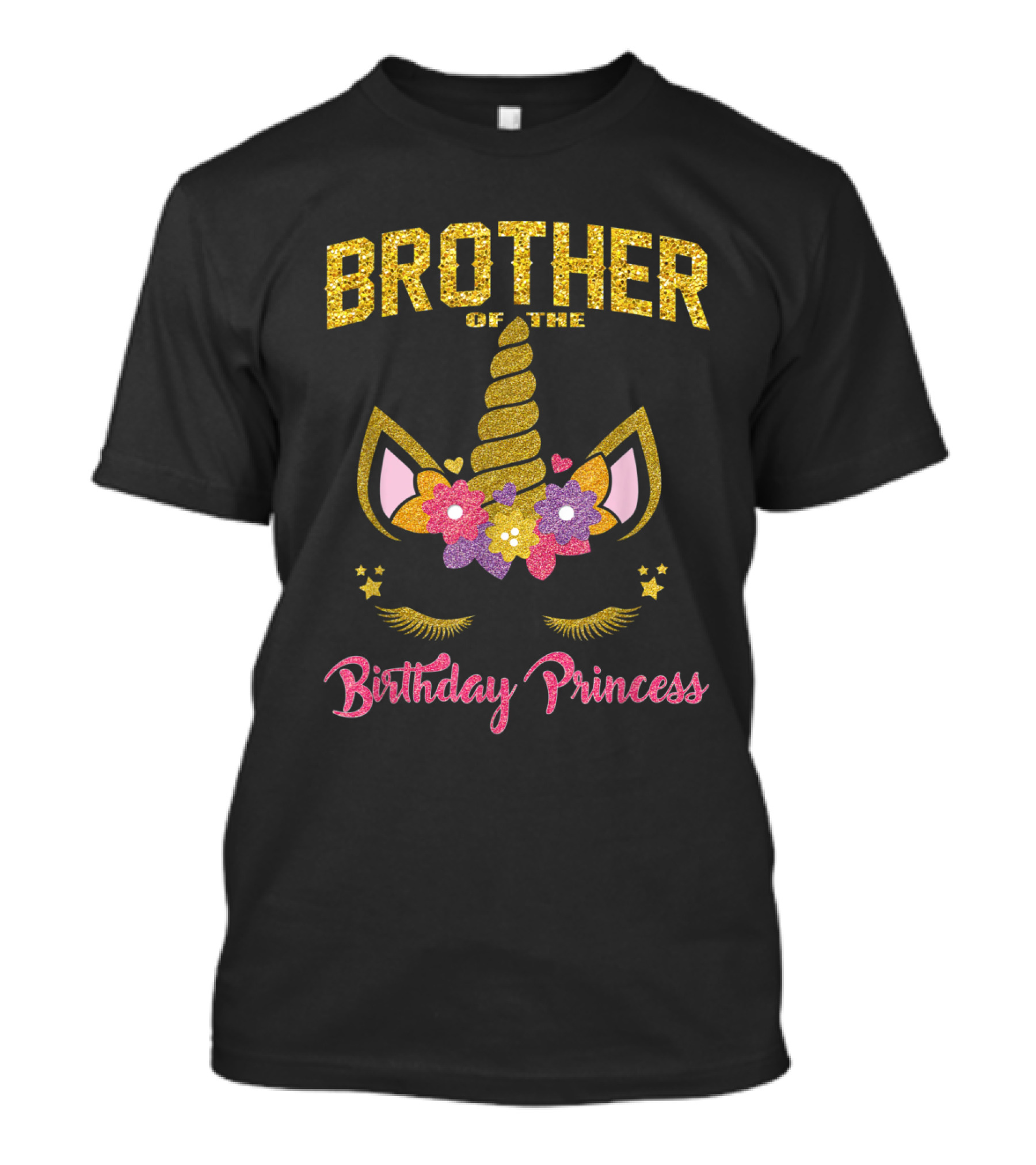 Brother Of The Birthday Princess Unicorn Flowers Hearts T-Shirt