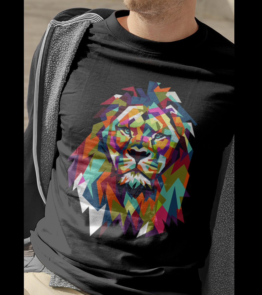 Cool Trendy Geometric Leo African Lion Cat T-Shirt