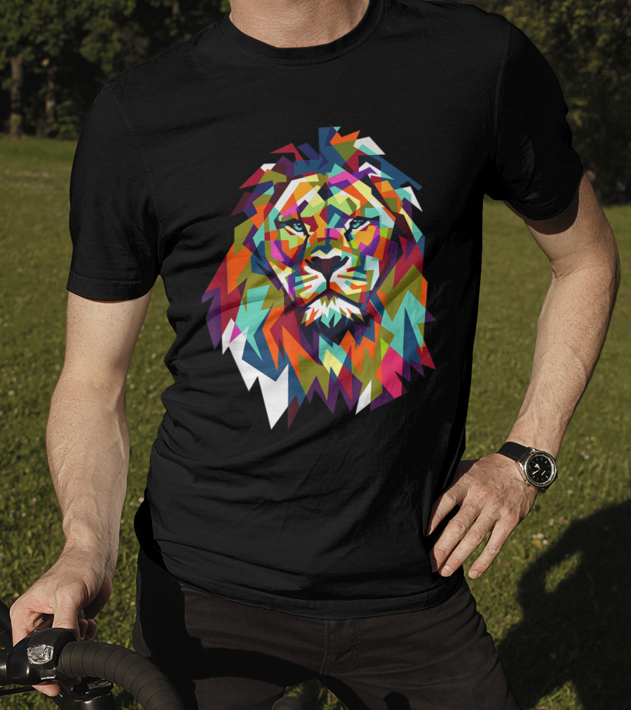 Cool Trendy Geometric Leo African Lion Cat T-Shirt