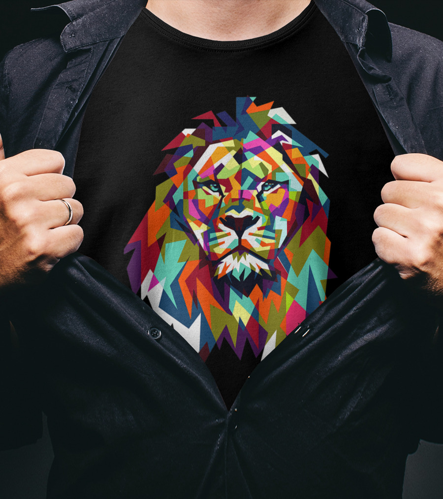 Cool Trendy Geometric Leo African Lion Cat T-Shirt