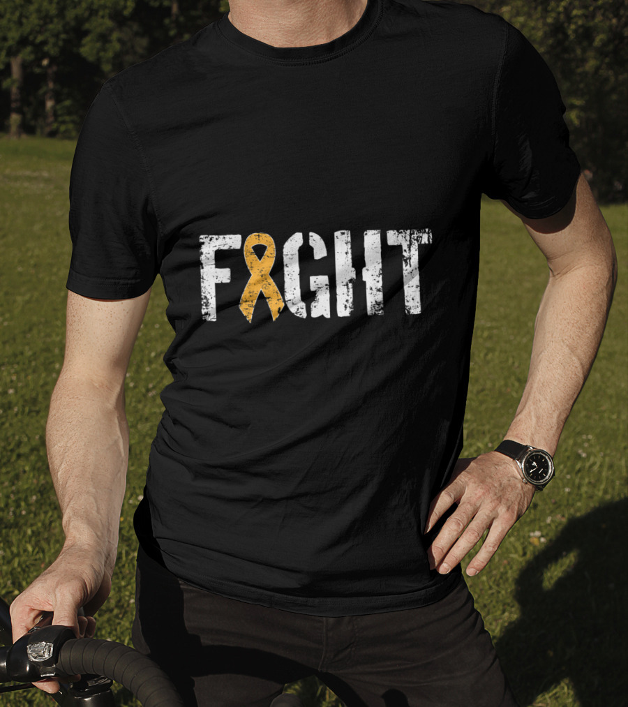 Fight Leukemia Cancer Awareness Ribbon In Military T-Shirt