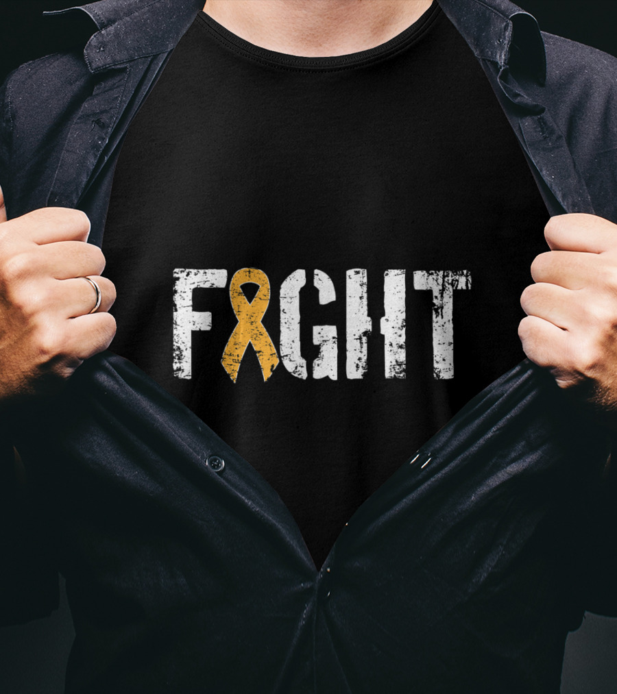 Fight Leukemia Cancer Awareness Ribbon In Military T-Shirt