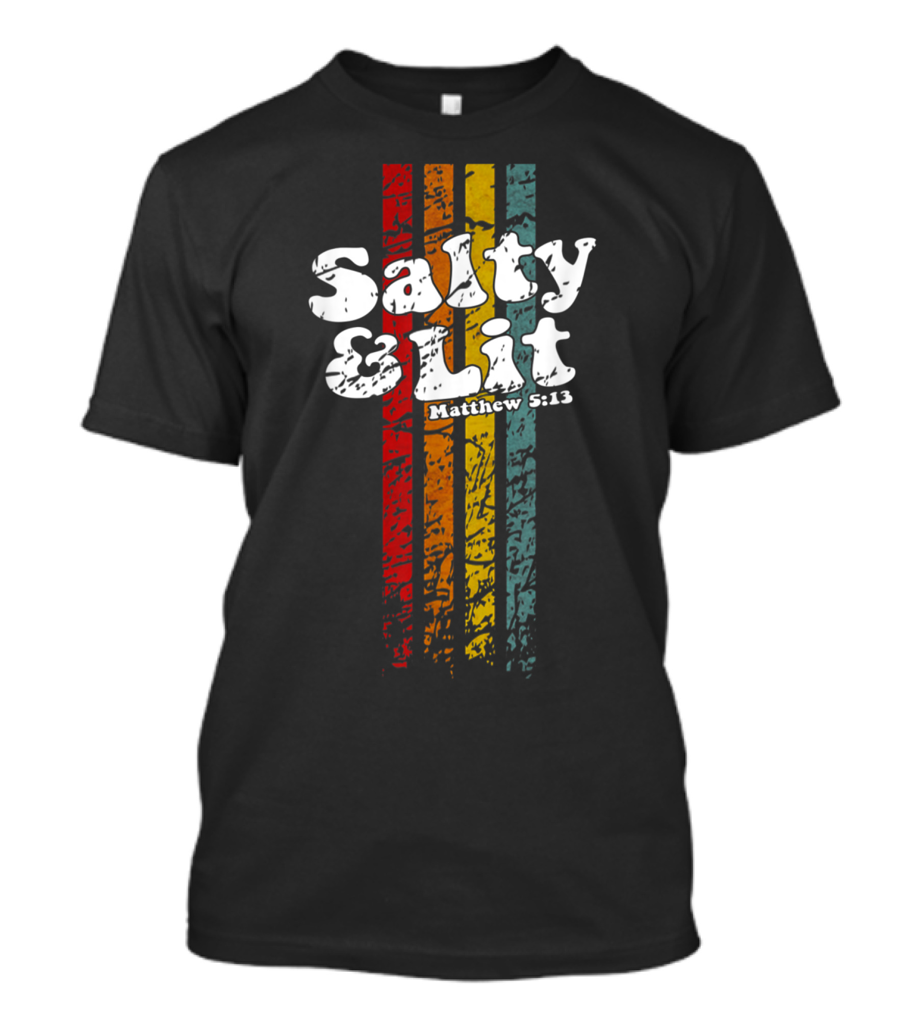 Salty And Lit Matthew 5:13 Funny Christian Retro Stripes T-Shirt
