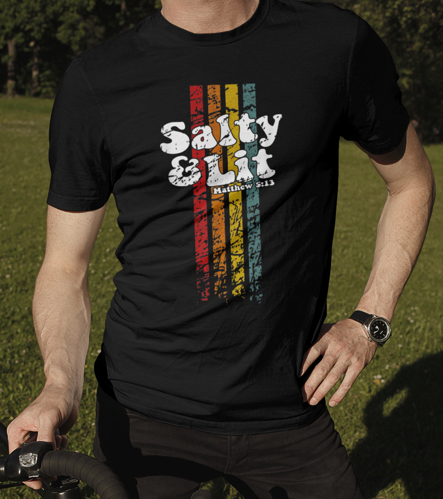 Salty And Lit Matthew 5:13 Funny Christian Retro Stripes T-Shirt