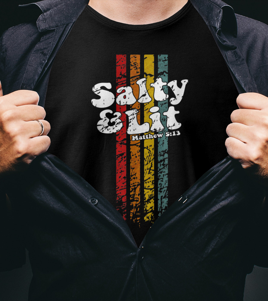 Salty And Lit Matthew 5:13 Funny Christian Retro Stripes T-Shirt