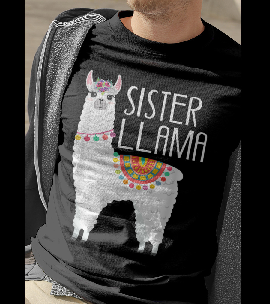 Sister Llama Funny Flower Crown Colorful Blanket T-Shirt