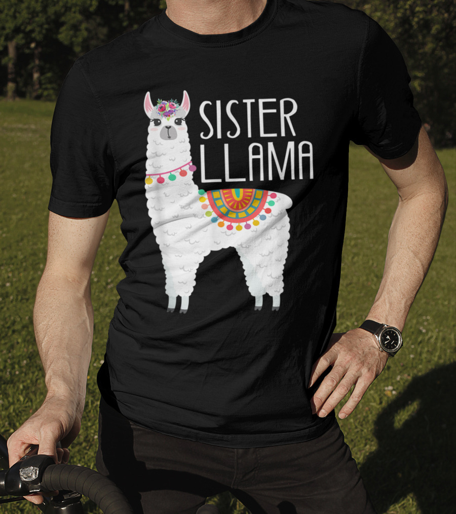 Sister Llama Funny Flower Crown Colorful Blanket T-Shirt