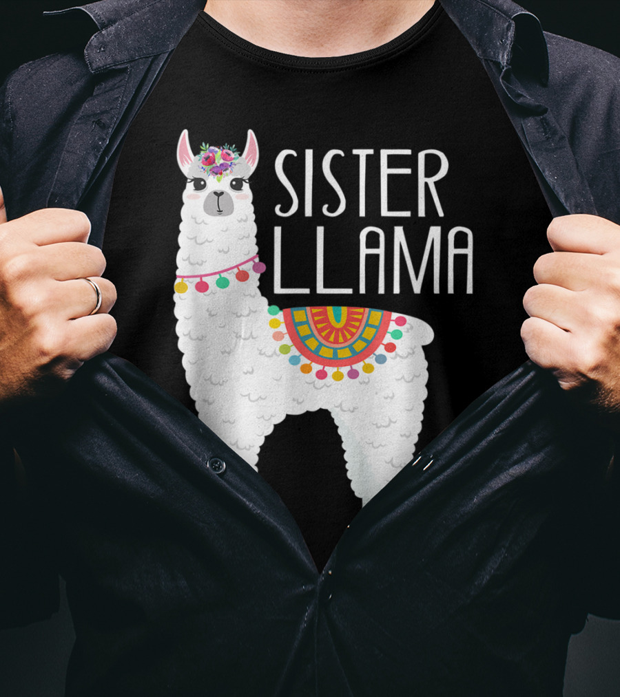 Sister Llama Funny Flower Crown Colorful Blanket T-Shirt